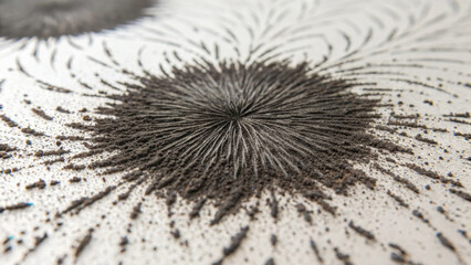 Fototapeta premium Magnetic field patterns created by iron filings on a surface. Base metals market concept.