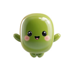 Happy Green Jelly Character on White Background