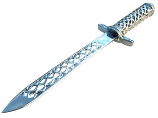 Ornamental metal dagger with lattice blade, gleaming