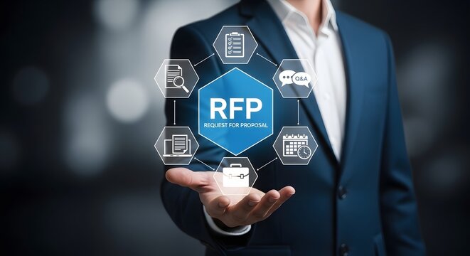 Businessman Presenting RFP Request for Proposal Process Digital Technology