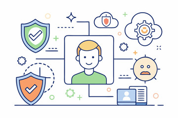 vector icon set line art face recognition