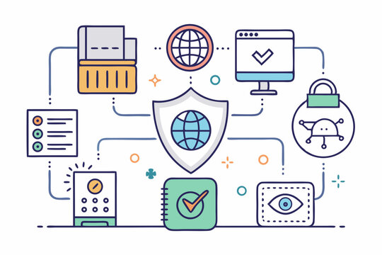 cyber security concept with shield and network clip art preview