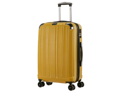 Stylish yellow suitcase travel bag for modern travelers vacation trip trip on transparent background