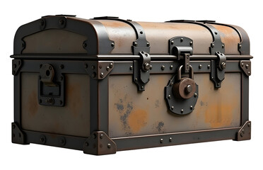 Old vintage storage chest, rusty and locked, full of hidden treasure and mystery