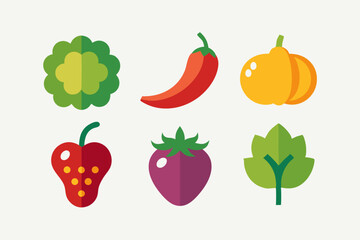 vegetable icon set chili pepper grapes broccoli