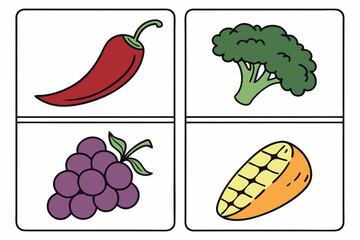 vegetable icon set chili pepper grapes