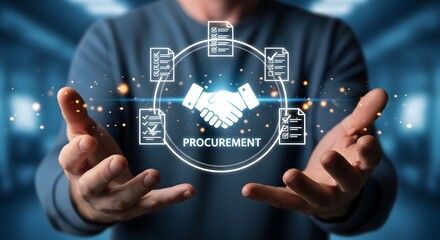 Successful Procurement Strategy Business Concept Hand Holding Digital Interface Showing Deal and Checklists