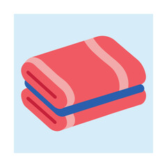 Stacked bath towels in red and blue color palette with soft rounded minimalist design