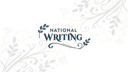 National Writing Day Elegant Banner with Floral Accents on Clean White Background.