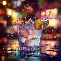 Refreshing Cocktail Splash in Vibrant Setting