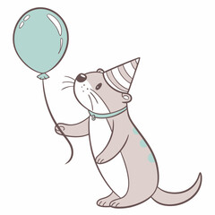 Playful Otter illustration Birthday SVG (with a balloon)