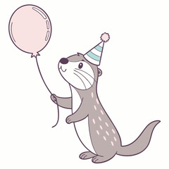 Playful Otter illustration Birthday SVG (with a balloon)