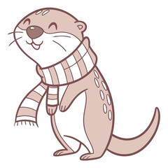 Cheerful Otter illustration Cozy winter SVG (with a scarf)