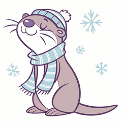 Sleepy Otter illustration Cozy winter SVG (with a scarf)