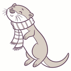 Sleepy Otter illustration Cozy winter SVG (with a scarf)