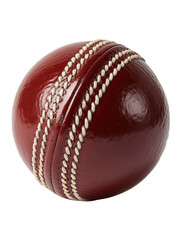 A close up shot of a red cricket ball with white stitching on a black background in a studio setting