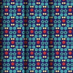 Retro Style Seamless Flower Pattern with Vibrant Colors on Blue Background