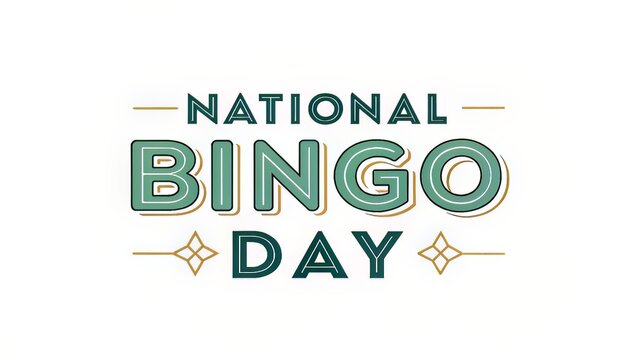 Celebrate National Bingo Day: Green and Gold Typography on White Background for Festive Events. - Powered by Adobe