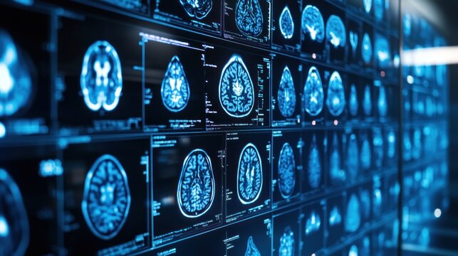 Medical brain scans on multiple screens
