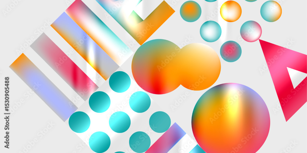 Poster abstract composition. colorful shapes overlap, creating vibrant gradients. spheres, rectangles, tria