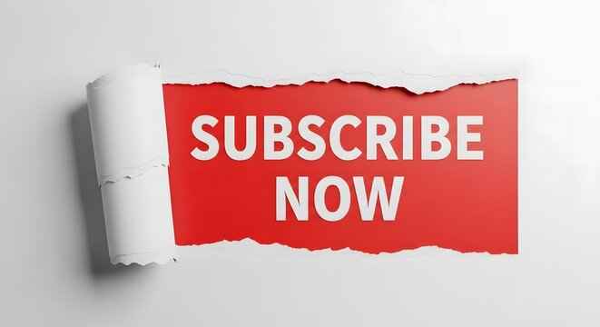 Subscribe Now Red Banner Torn Paper Background Graphic Design Element