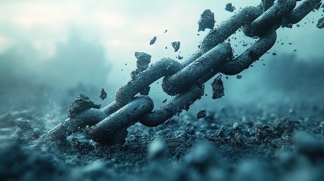Breaking Chains Crumbling Metal, Dusty Ground, Freedom Concept