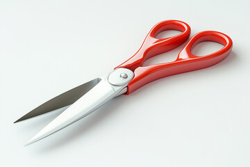 HighAngle Shot of Open Scissors with Red Handles and Silver Blades on White Surface