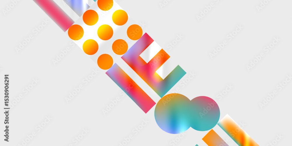Poster abstract colorful design. geometric shapes, circles, rectangles blend into gradient lines. modern ae