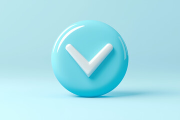 Light Blue Circle with White Checkmark on Pastel Background, 3D Rendered