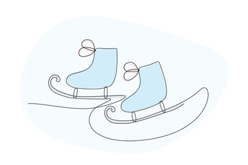 Line Art Skate Illustration. Winter Holiday Celebration Vacation Rest Theme. Family Greeting Christmas and New Year card Design Element. One Continuous Outline Curve Wavy Icon.