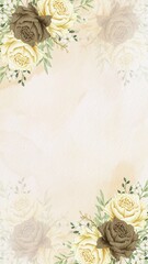 Watercolor Floral Roses Beige Background 