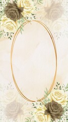 Floral Watercolor  Template with Oval  Gold Frame