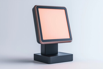 Modern Square POS System with Copper Display Frame, Matte Black Stand on White Background