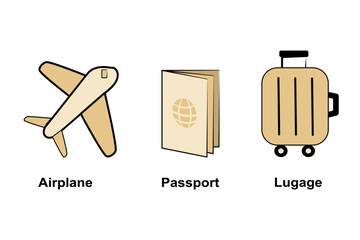 Set of 3 Colorful Travel Icons: Airplane, Passport & Luggage – Perfect for Travel App UI & Web Designs