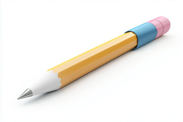 Realistic Illustration of a Sharp Yellow and White Pencil with Blue Grip and Eraser