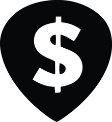 Black guitar pick shaped icon featuring a white dollar sign symbol
