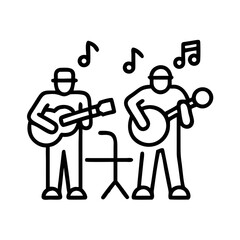 Two street musicians performing live with guitars in urban space  