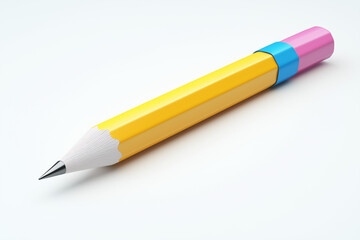 Rendered of a Yellow Pencil with a Pink End Cap and Blue Connector Band