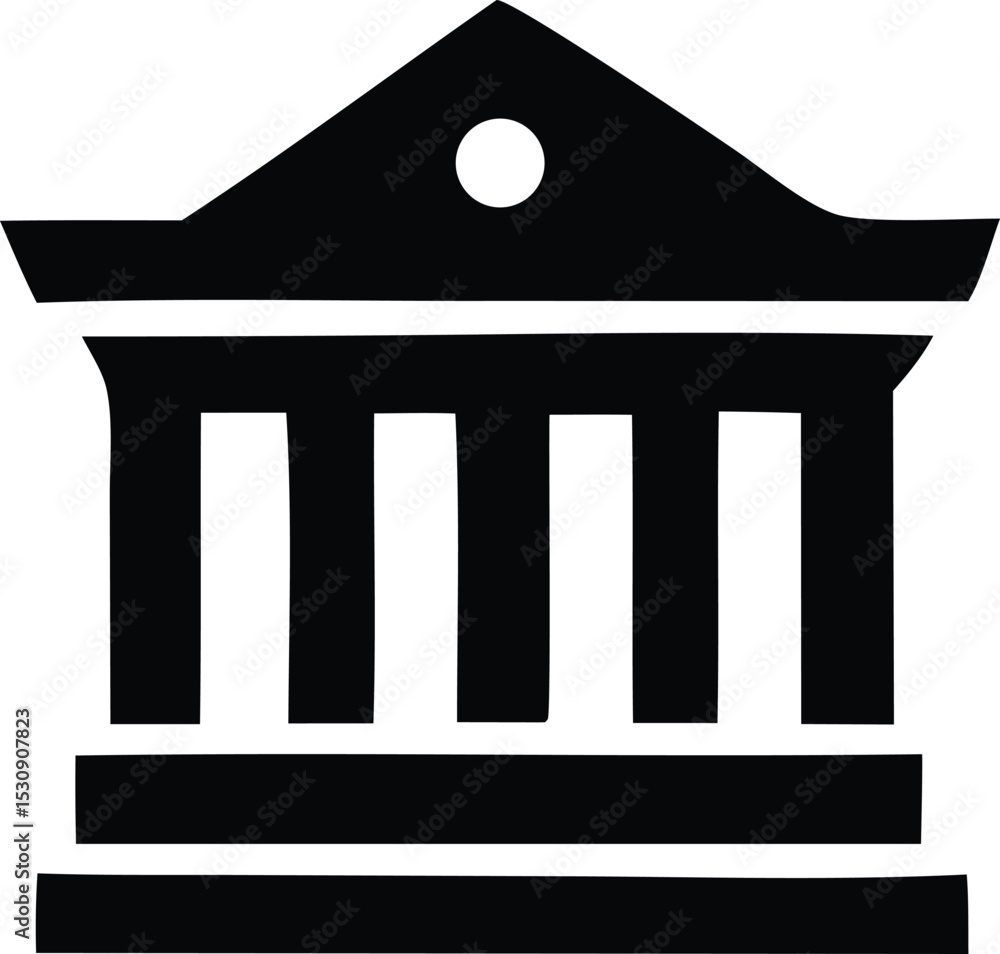 Poster simple black and white icon of a classical building with columns and pediment