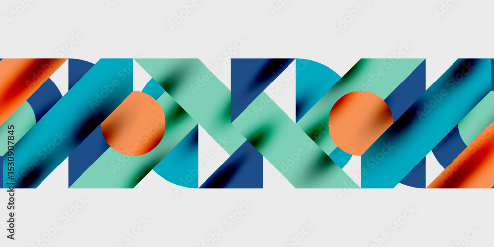 Poster Abstract geometric pattern. Blue, teal, orange shapes intersect. Minimalist design with repeating elements, clean lines, modern aesthetic.
