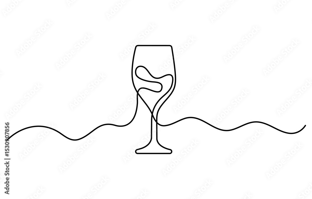 Poster wine bottle and wine glass drawing with one continuous line, continuous line one drawing of wine bot