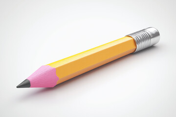 Sharpened Yellow Pencil with Pink Lead and Silver Eraser Holder Isolated on White