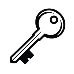 Black and white stylized key graphic. Simple, bold, graphic design of a key. Illustrative icon for security and access.