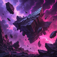 The Shattered Realm of Floating Monoliths Amid Cosmic Tempests