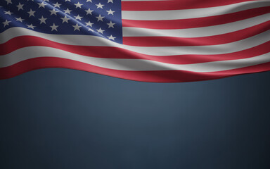 Fototapeta premium Waving American Flag with Dark Blue Ample Copy Space, a Patriotic Backdrop for Your Design or Message