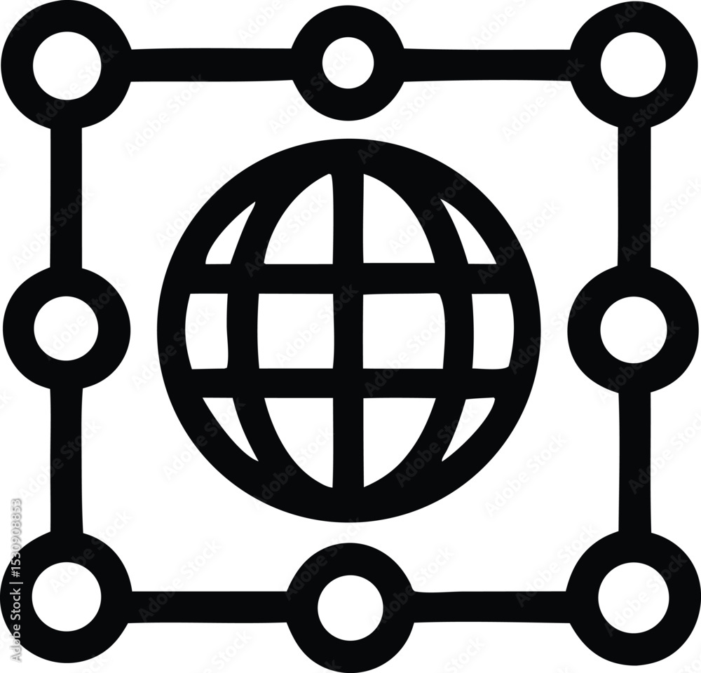 Poster global network connection graphic illustration featuring a globe enclosed within a square frame conn