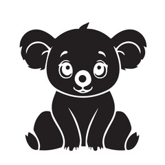 Obraz premium Cute koala silhouette in simple black and white design. Adorable animal sitting peacefully against a plain white background.