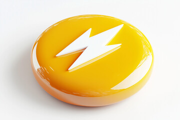 Yellow Glossy Button with a White Lightning Bolt Icon on a White Surface