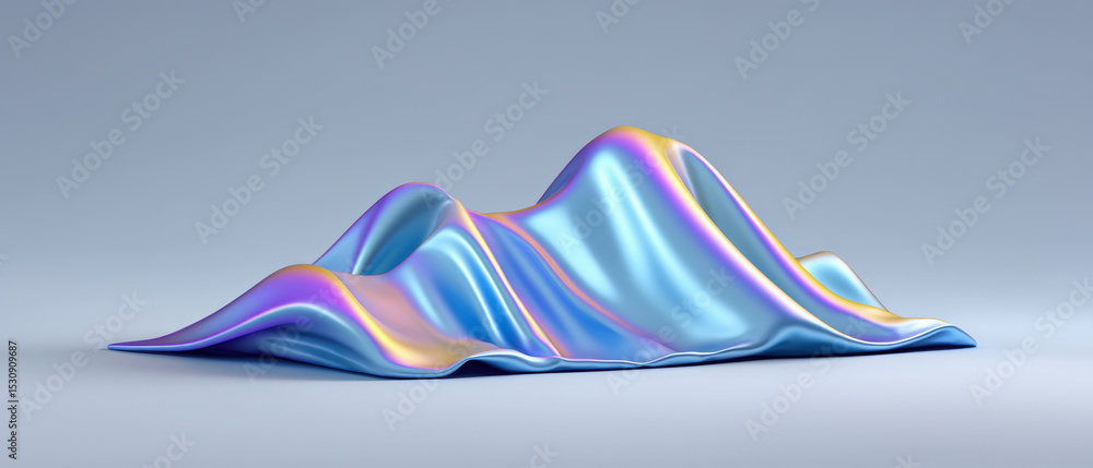 Poster iridescent fabric with smooth folds and shiny texture in soft blue and purple hues, creating calming