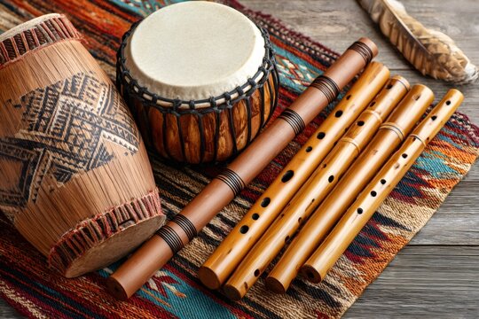 Andean instruments displaying indigenous craftsmanship and musical heritage